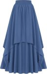Maxi Skirt for Women Summer Boho Elastic High Waist Pleated A-Line Flowy Ruffle Swing Tiered Long Beach Skirt Dress