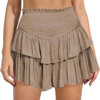 Women's Cute High Waist Ruffle Mini Skirt Layered Ruffle Hem Flared Flowy Casual Swing Beach Mini Short Skirt