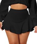 Mini Skirt for Women Sexy Solid Ruffle Trim Lingerie Skirt Short High Waist Two Layer Hem Skirt