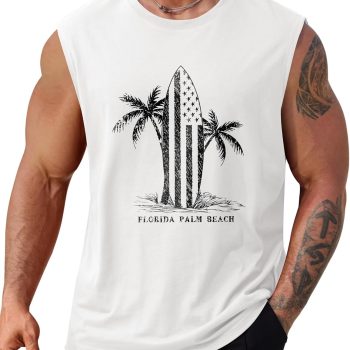 Mens Beach Summer Tank Tops Palm Tree Graphic Vacation Muscle Sleeveless Shirts (S-3XL)