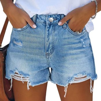 Womens Jean Shorts Stretchy High Waisted Ripped Denim Distressed Trendy Shorts with Pockets
