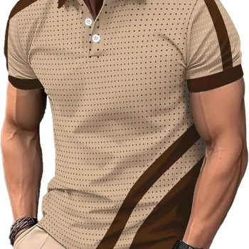 Men's Polo Shirts Short Sleeve  Casual Polo T Shirt Color Block Slim Fit Summer Collared Golf Shirts