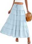 Women Summer Tiered Maxi Skirt Drawstring Elastic Mid-Waist A Line Boho Beach Dress Flowy Long Skirts with Pocket