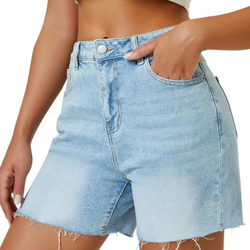 Womens High Waist Jean Shorts Wide Straight Leg Microelastic Long Denim Mom Shorts