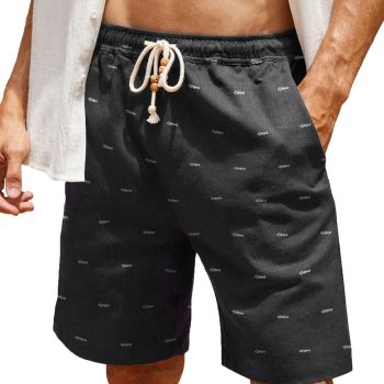 Men's Linen Shorts Casual Elastic Waist Drawstring Summer Beach Shorts