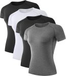 Women's Compression Shirt Running Athletic T-Shirts Workout Tops Baselayer Short Sleeve Yoga Gym Sports Gear