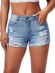 Women's Summer Mid Rise Ripped Denim Shorts Stretchy Butt Lifting Jean Shorts
