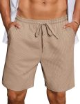 Mens Casual Waffle Shorts Elastic Waist Summer Beach Shorts 7" Workout Sweat Shorts